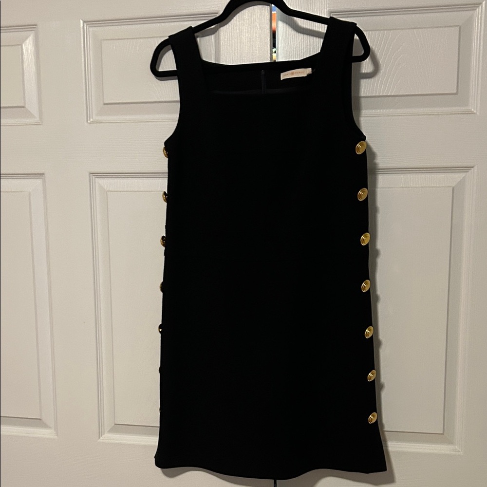 Tory Burch Black Mini Dress with Gold Buttons